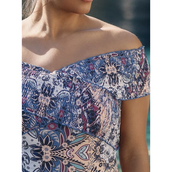 By Anthropologie Swimsuit Women’s 3X Plus Smocked Off-The-Shoulder One-Piece - Picture 11 of 11